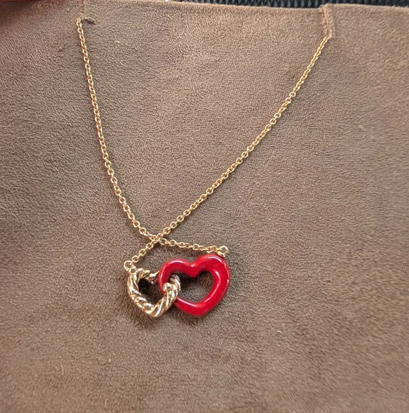 David Yurman Red and Gold Heart Necklace 18k - Picture 2 of 6